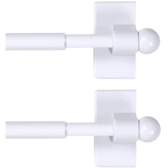 2 Pack Magnetic Curtain Rods for Metal Doors, Adjustable 16-28 Inch, 1/2" Diameter, Multi-Use with Petite Ball Ends – White