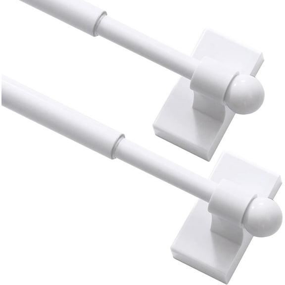 2 Pack Magnetic Curtain Rods for Metal Doors with Adjustable Length,Extends from 16 inch to 28 Cafe Rod, Easy Installation Any Steel Spaces, White,
