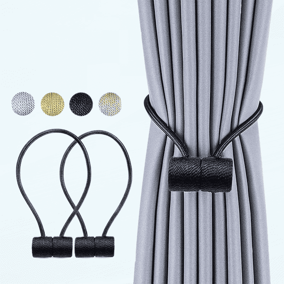 2 Pack Magnetic Curtain Tiebacks, The Most Convenient Drape Tie Backs,European Style Decorative Weave Rope Curtain Holdbacks Holder for Window Sheer Blackout Drapries Office, 16 inch(Black)
