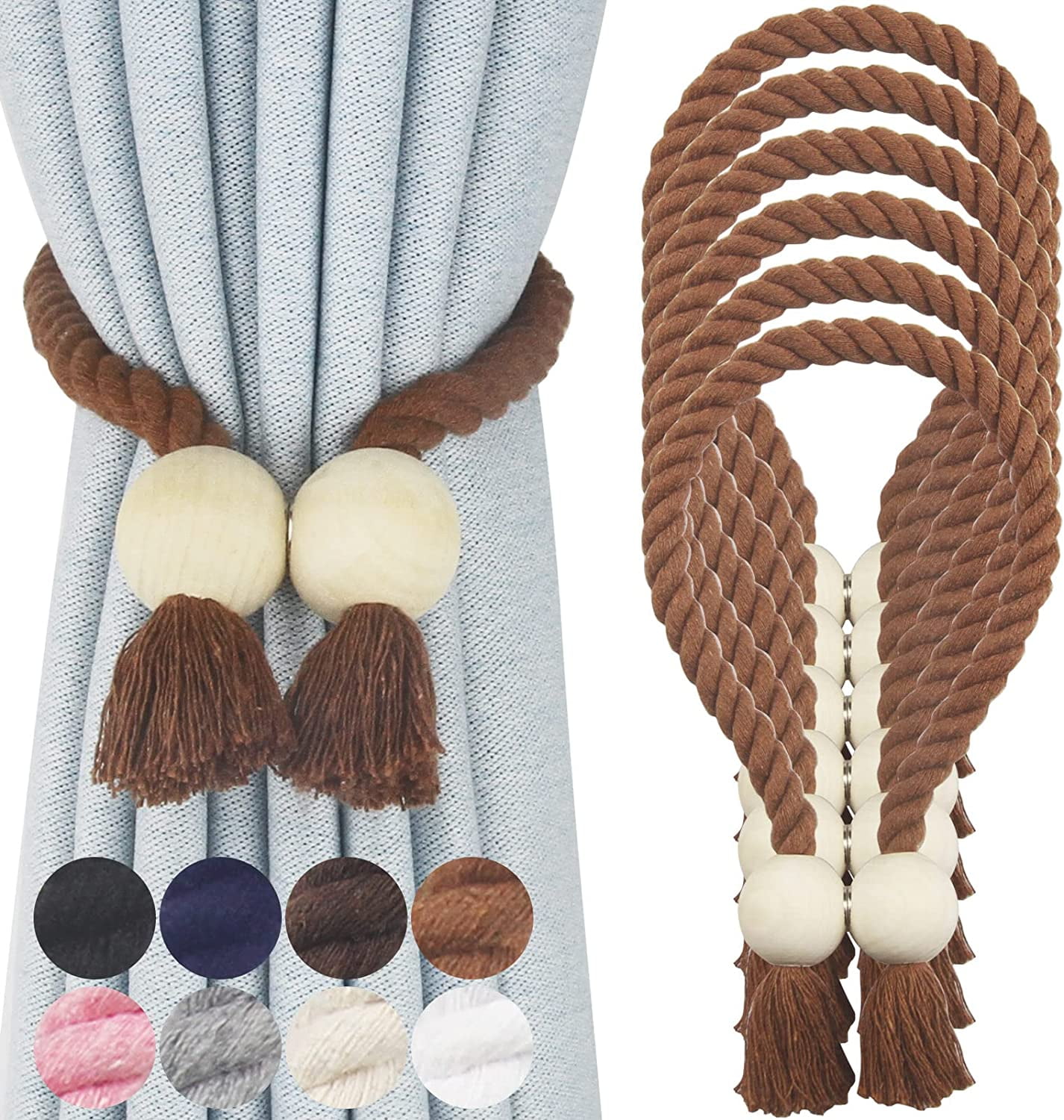 2 Pack Magnetic Curtain Tiebacks Cotton Hand Woven Tie back Decorative ...