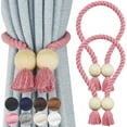 thumbnail image 1 of 2 Pack Magnetic Curtain Tiebacks Cotton Hand Woven Tie back Decorative Rope Holdbacks for Curtains Draperies No Tools Required, Cream, 1 of 5