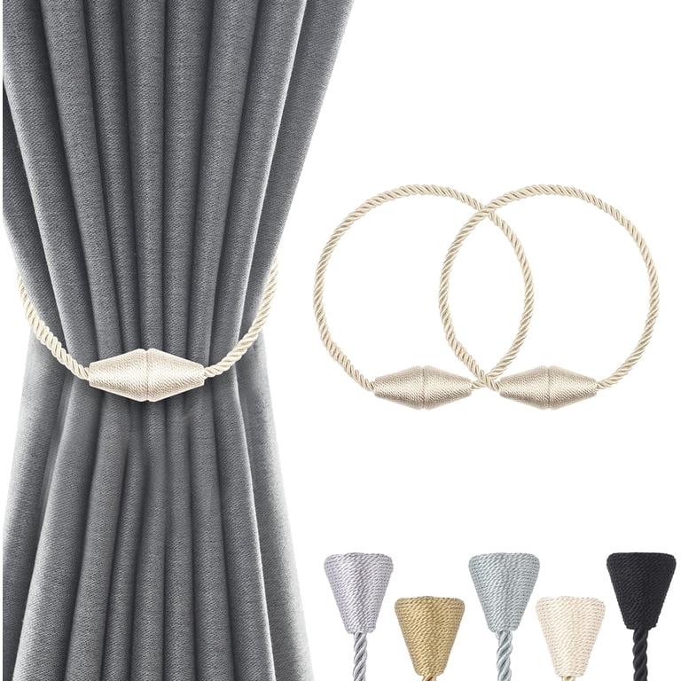 2-Pack Magnetic Curtain Tie Backs - Gold Rope Style Holdbacks For Indoor/Outdoor Drapes