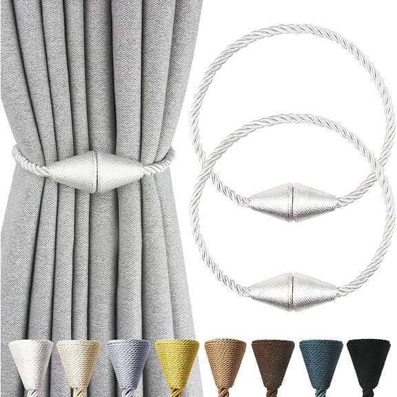 2 Pack Magnetic Curtain Tiebacks Rope Modern Handmade Curtain Tie Backs Decorative Drapes Weave Holdbacks for Window Dcor, Silver