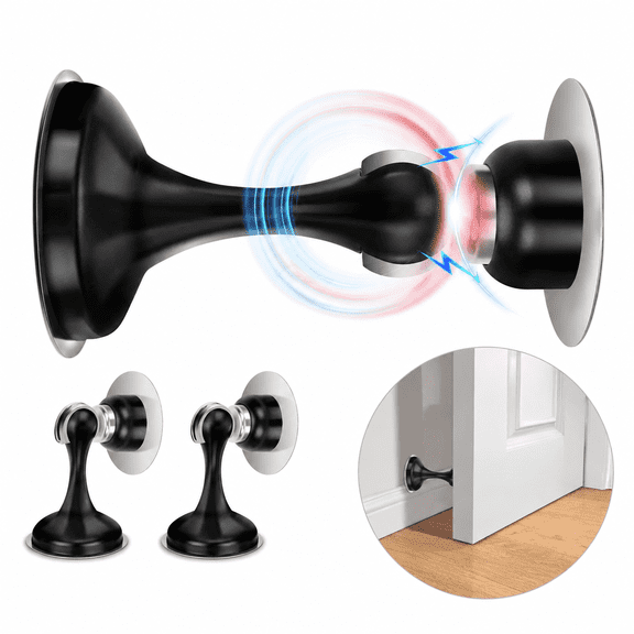 2 Pack Magnetic Door Stopper, No Drill Door Stop, Wall & Floor Mount Metal Door Stoppers, Wall Door Stopper Floor Door Stopper Door Wall Protector, Stainless Steel Door Holder with Adhesive Tape & Sc