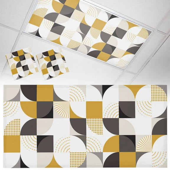 2 Pack Magnetic Fluorescent Light Covers, 2x4 Ft, Abstract Patchwork Yellow Gray Geometric Magnetic Light Covers for Ceiling Lights Classroom Office Home Decor