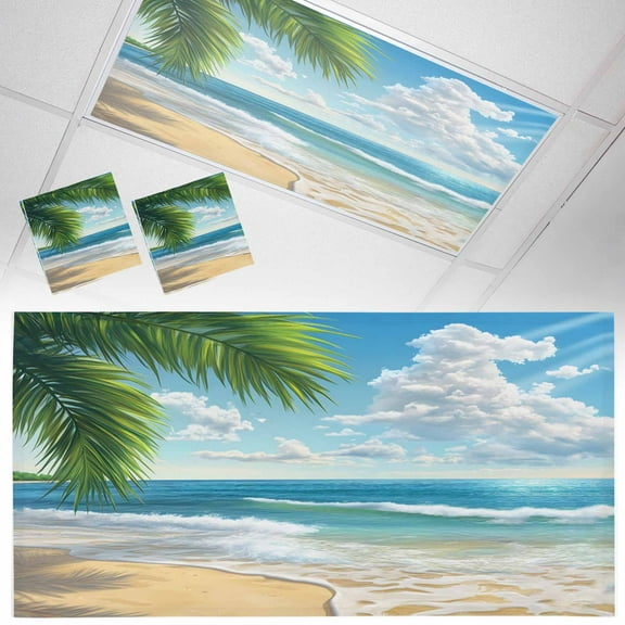 2 Pack Magnetic Fluorescent Light Covers, 2x4 Ft,Beach Scenery Tropical Plants Palm Trees Blue Sky Horizon Magnetic Light Covers for Ceiling Lights Classroom Office Home Decor