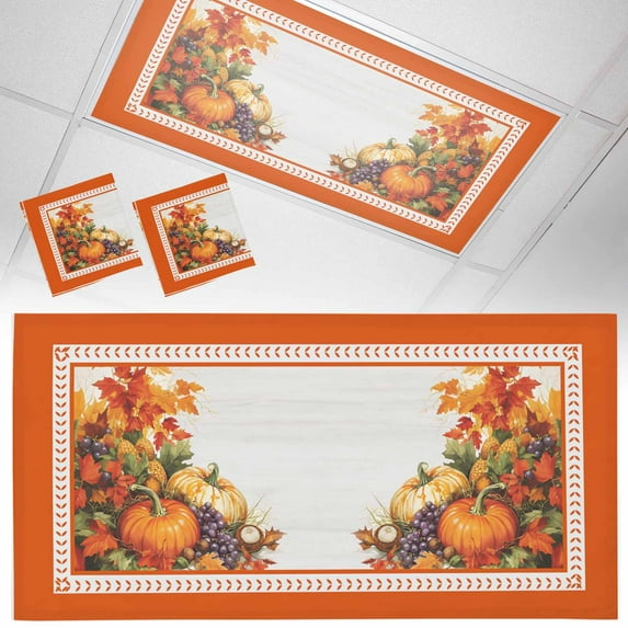 2 Pack Magnetic Fluorescent Light Covers, 2x4 Ft, Fall Harvest Pumpkins Grape Maple Leaves Orange Border Magnetic Light Covers for Ceiling Lights Classroom Office Home Decor