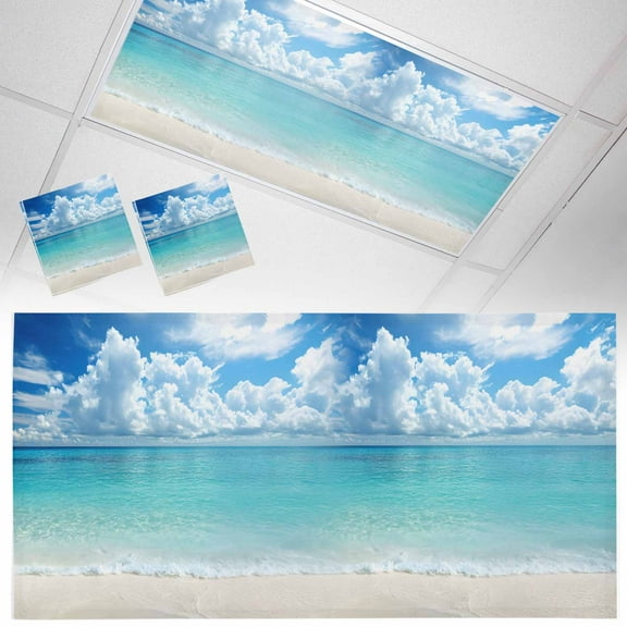 2 Pack Magnetic Fluorescent Light Covers, 2x4 Ft,Ocean Beach Nature Summer Sky Cloud Magnetic Light Covers for Ceiling Lights Classroom Office Home Decor