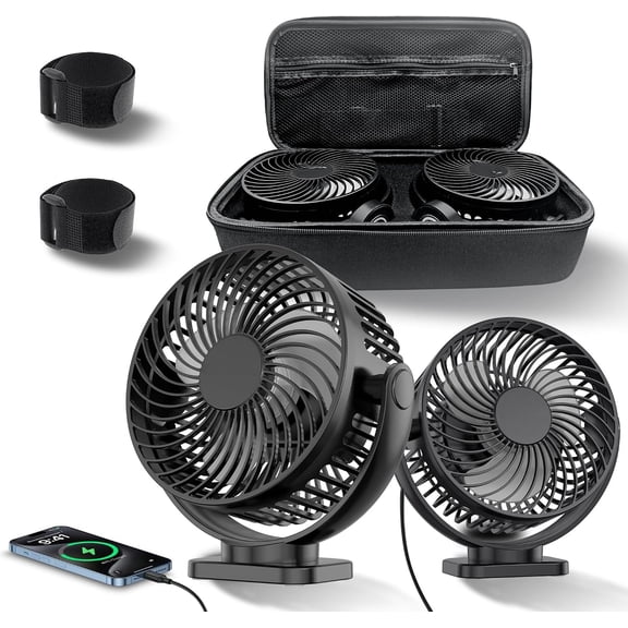 2-Pack Magnetic Golf Cart Fan, 12000mAh Rechargeable Portable Fan with Double Magnetic Base and Carry Bag, 3-Speed Quiet Fan for Golf Carts, Camping, Cruise