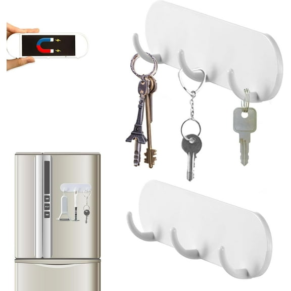 2-Pack Magnetic Key Holder with 3 Hooks for Refrigerator, Kitchen, and Laundry Rooms