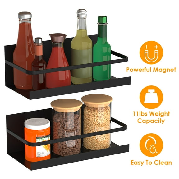 2 Pack Magnetic Kitchen Spice Racks TeqHome Metal Seasoning Organizers Shelf Fridge Side Wall Mount Storage Rack for Black