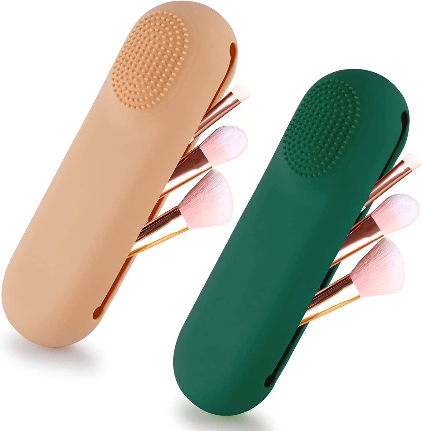 2 Pack Makeup Brush Case, high grade silicone material travel