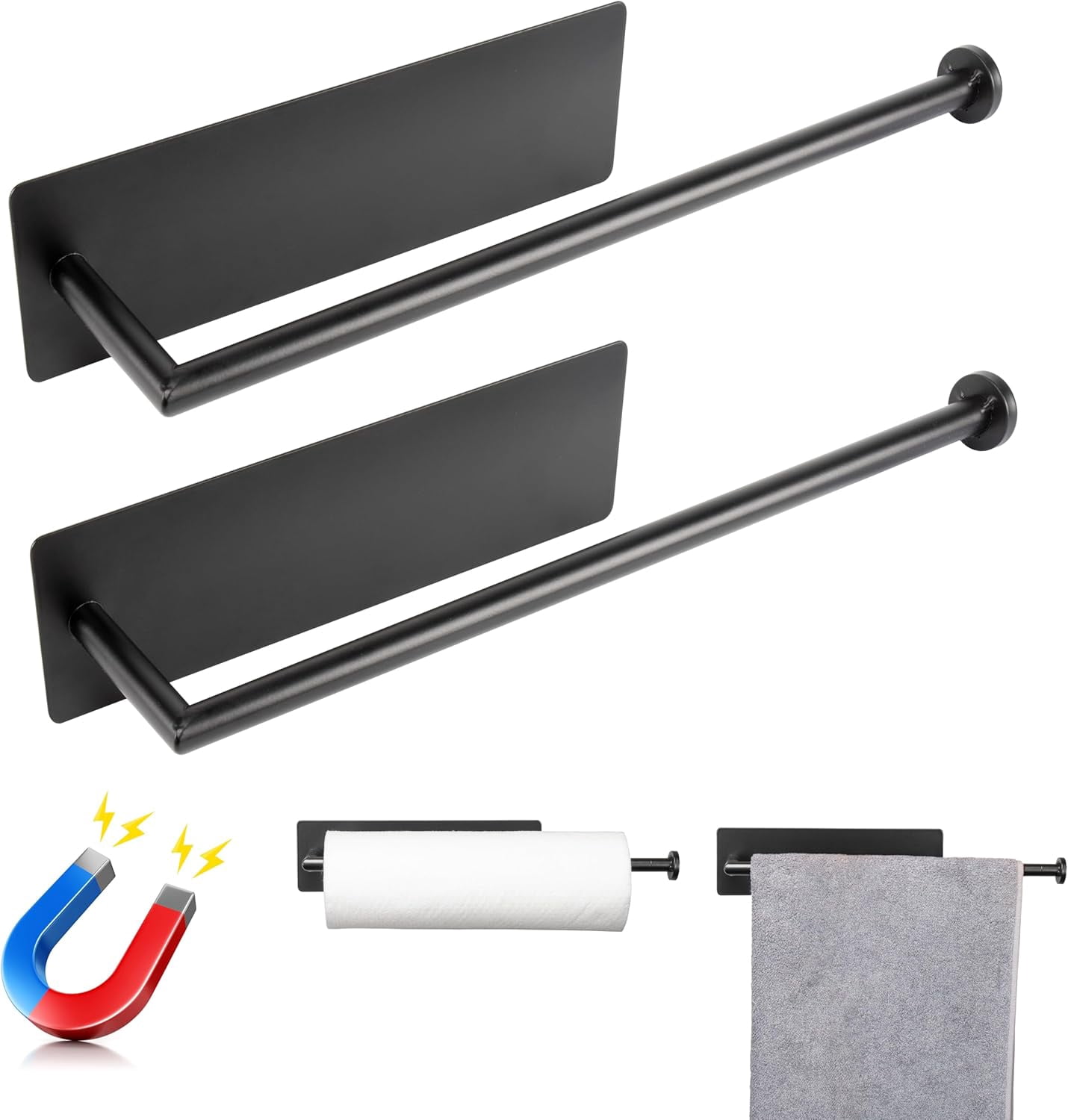 2 Pack Magnetic Paper Towel Holder for Fridge,Black Kitchen Towel ...