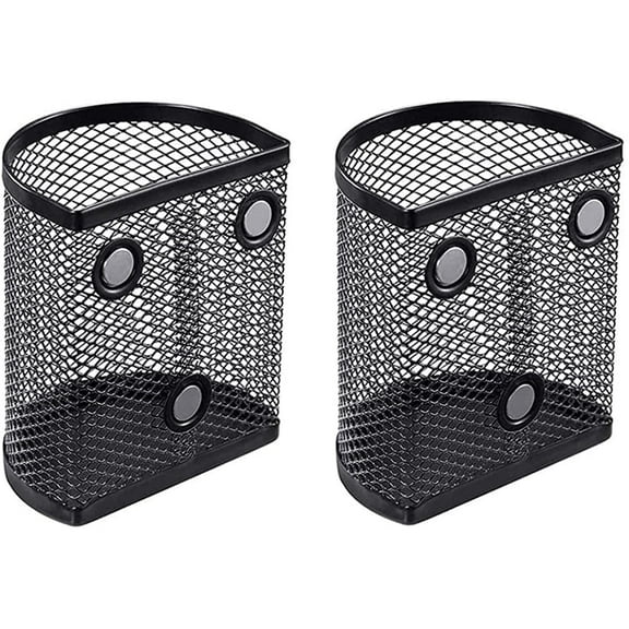 2 Pack Magnetic Pencil Holder, Magnetic Marker Holder, Mesh Storage Basket Organizer with Extra Strong Magnet, Mesh Pen Holder for Refrigerator, Whiteboard, Locker Accessories, Office Supplies