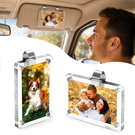 2-Pack Magnetic Photo Holder, Magnetic Car Visor Photo Frame, Clear Acrylic 2.4x3.5 Inch Photo Strip Holder, Secure Clip-On Design