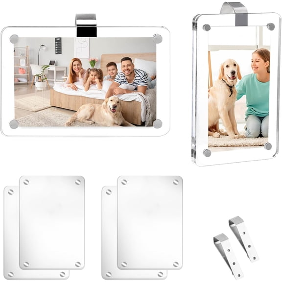 2 Pack Magnetic Picture Frame Fit for Most Cars, 2.5" x 3.6" Clear Photo Car Visor Clip Accessories, Acrylic Visor Clips for Car Photo, Horizontal or Vertical Display Custom Picture Frame