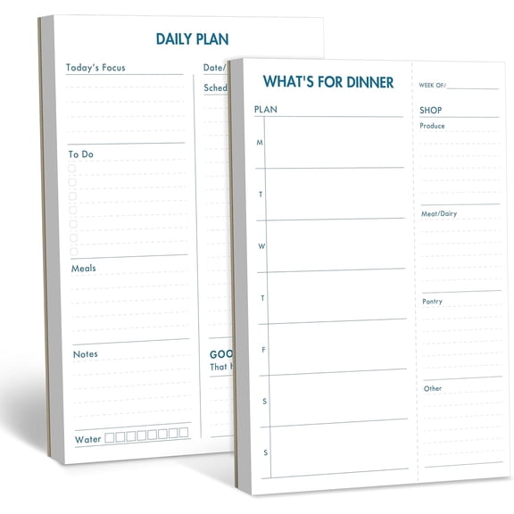 2 Pack Magnetic Planner Pad, Whats for Dinner & Daily Plan, Tear-off Weekly Meal Planning Grocery List Notepad, Family Dinner Menu Shopping List for Fridge, Whiteboard, 52 Sheets per Pad