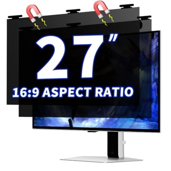 [2 Pack Magnetic Privacy Screen for 27 Inch Monitor Removable Anti Glare Blue Light Filter for 16:9 Widescreen Desktop PC Matte/Glossy Reversible Eye Protection Film
