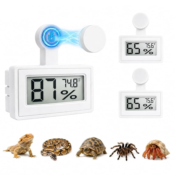 2 Pack Magnetic Reptile Thermometer Hygrometer,Fast-Read °F/°C Digital Temp&Humidity Gauge for Terrarium Tank Enclosure,for Bearded Dragon,Gecko,Snake, Tortoise,Hermit Crab,Jumping Spider (White)