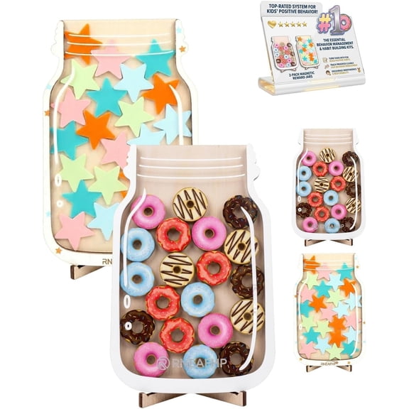 2 Pack Magnetic Reward Jar, Star System Behavior Management Tool, Classroom Incentive Donut Chore Chart, Toddler Discipline Learning Kit, Home Teacher Supplies Positive Training