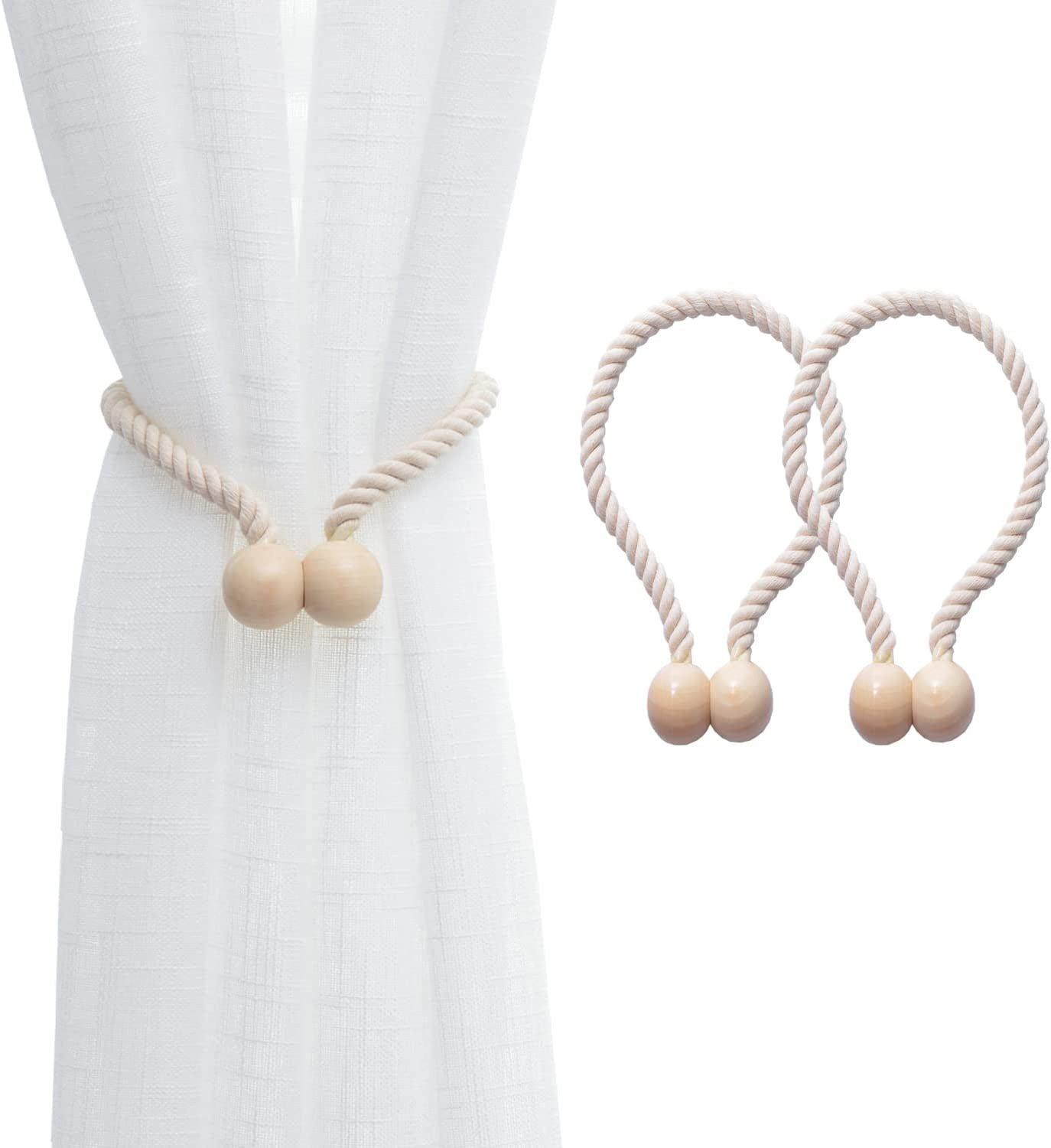 Strong Magnetic Curtain Tiebacks, 4 Pack White Rope Style – Decorative Holdbacks For Sheer Or Thick Curtains