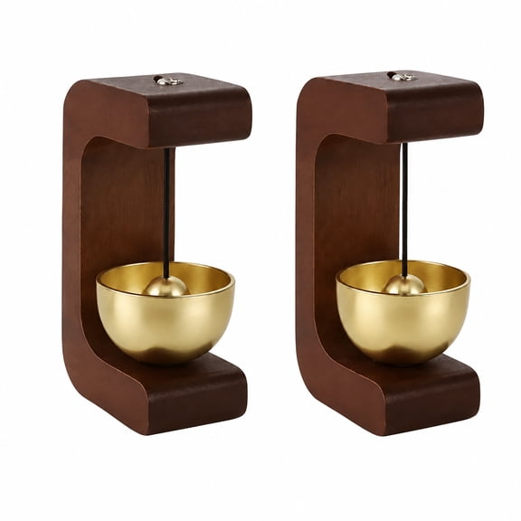 2 Pack Magnetic Door Bell Chime, Shopkeepers Brass Bell with Natural Wood Frame, Touch Activated Door Chime for Store Entrance, Home, Cabinet & Fridge