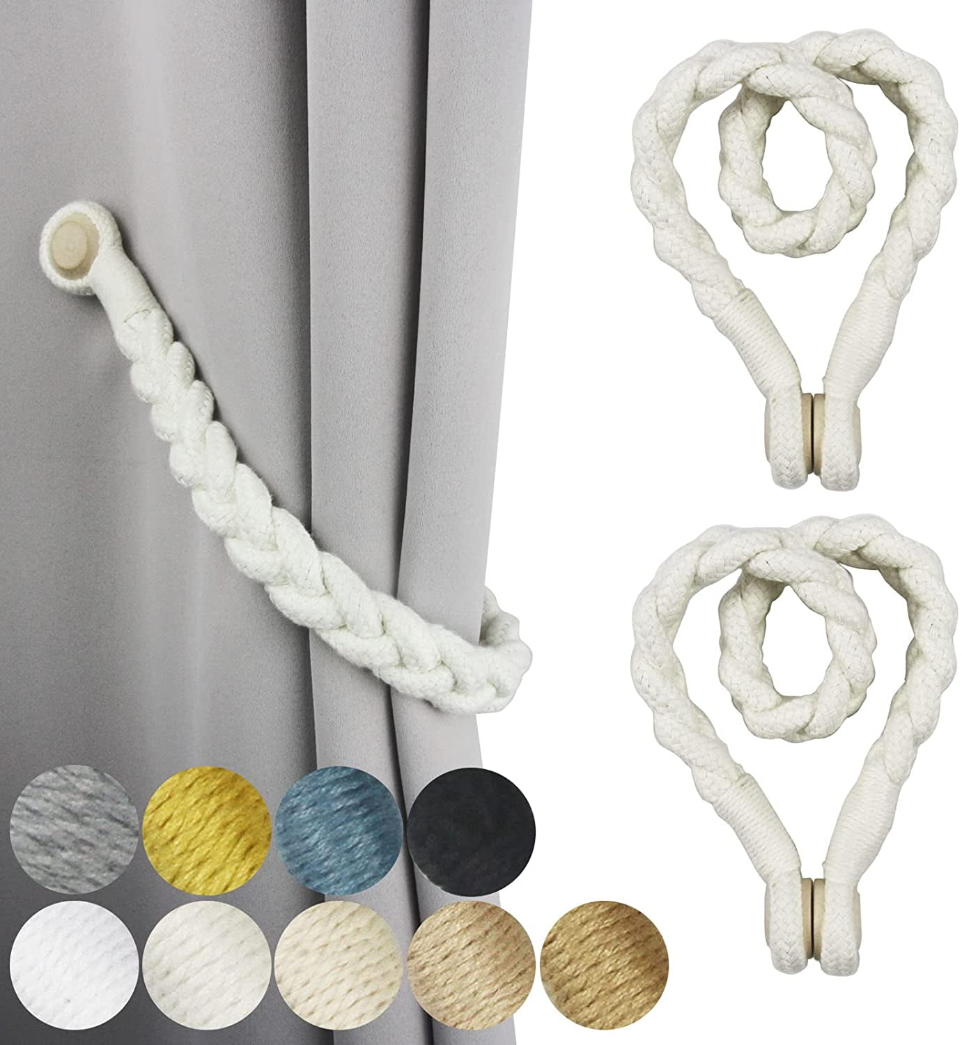 2 Pack Magnetic Soft Curtain Tiebacks Cotton Hand-Woven Tieback ...