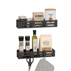2 Pack Magnetic Spice Rack for Refrigerator, Black Heavy Duty Magnetic Shelf for Fridge, Multi-Purpose Magnetic Fridge Shelf Kitchen Cabinet Organizer for Seasoning Bottles