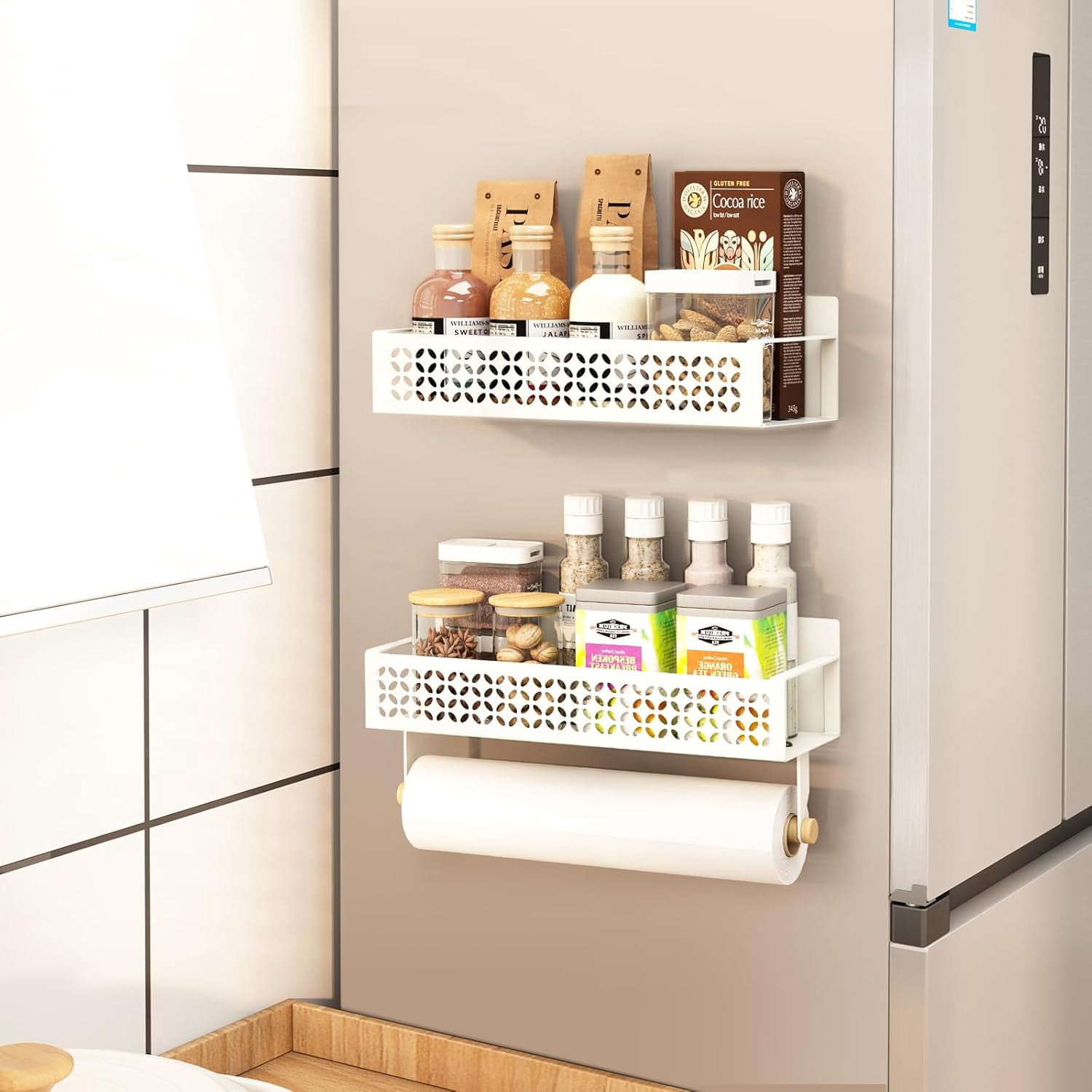 Magnetic Spice Rack For Refrigerator - Set Of 2 Gray Spice Organizers (White Option)