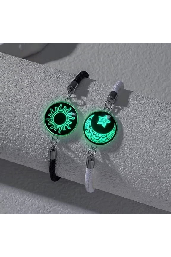 2-Pack Magnetic Sun & Moon Bracelets  Luminous Couples Jewelry for Long-Distance Love, Matching His Hers Bracelets, Romantic Gift for Anniversary Valentine Day