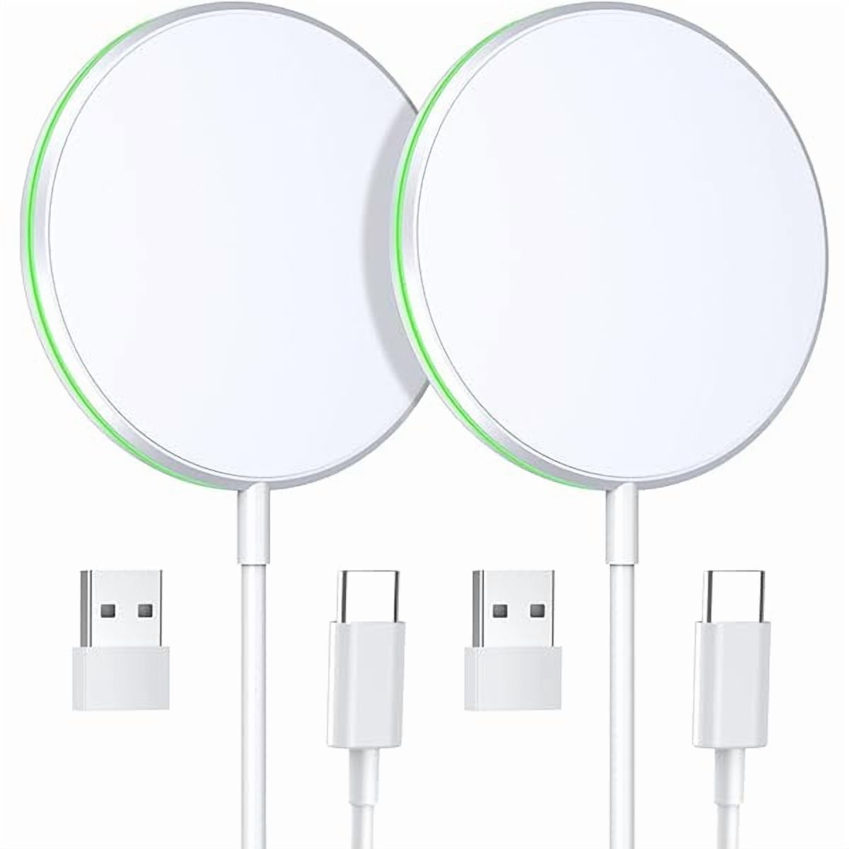 2 Pack Magnetic Wireless Charger 15W Fast Apple Mag-Safe Charger for iPhone 16/15/14/13/12 Series Magnet Wireless Charging Pad for AirPods 3/2/Pro Mag Safe Charger with 5ft Dual Charging Port Cable