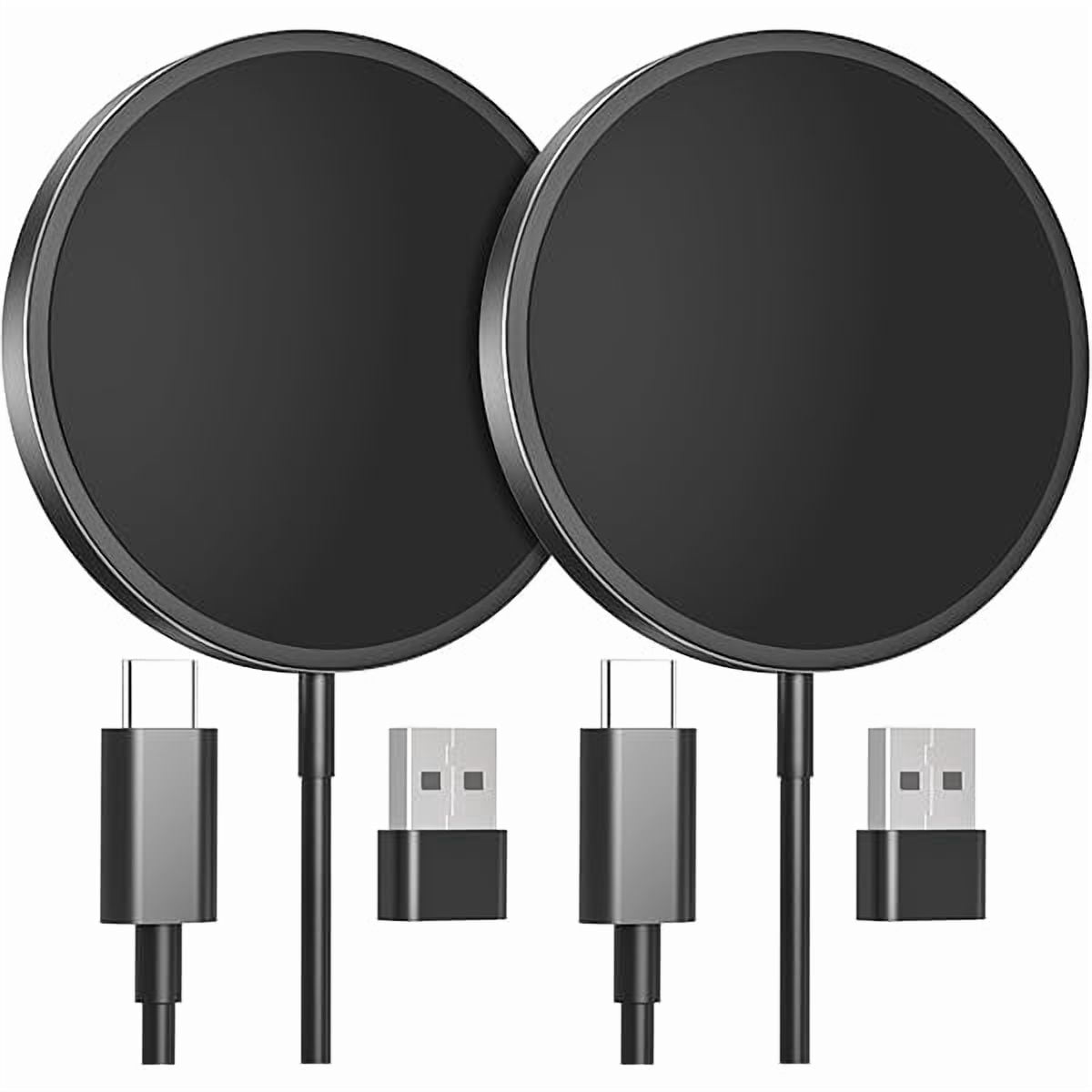 2 Pack Magnetic Wireless Charger,MagEase 15W Wireless Charger Magnetic Compatible with iPhone 16 15 14 13 12 Series and AirPods 3/2/Pro, Charging Pad with USB-C Cable and USB-A Converter (Black)