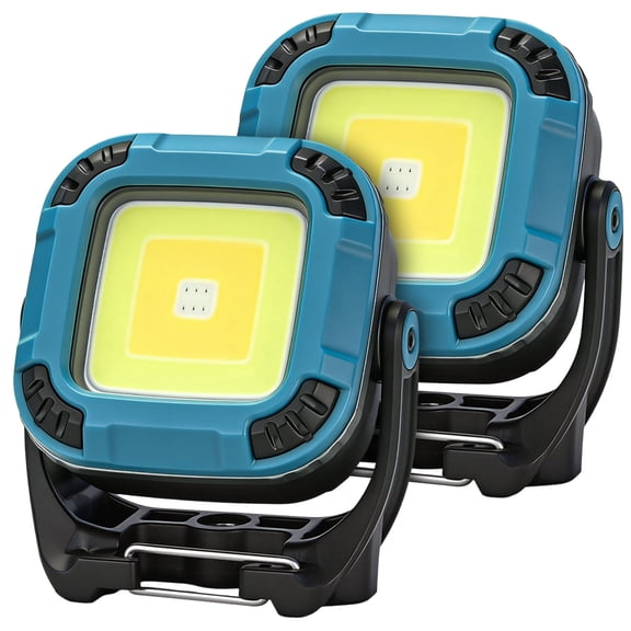 2 Pack Magnetic Work Light Rechargeable, 1100LM LED Portable Light with Strong Magnet & Hook, IP65 Waterproof, 2.8oz for Car Repair, Job Site, Emergency (Blue)