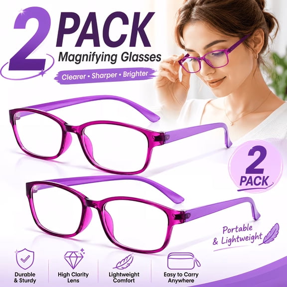 2-Pack Magnifying Glasses for Close-Up Work, High-Definition Lenses, Comfort Fit for Sewing, Watch Repair, Jewelry Making