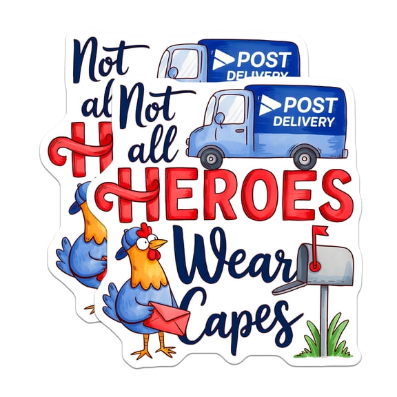 (2 Pack) Mail Carrier Stickers - Postal Service Appreciation - Essential Worker Decal - Not All Heroes Wear Capes - 5" On Longest Side - Sticks to Smooth Flat Surfaces - Made in USA - BMCS30392