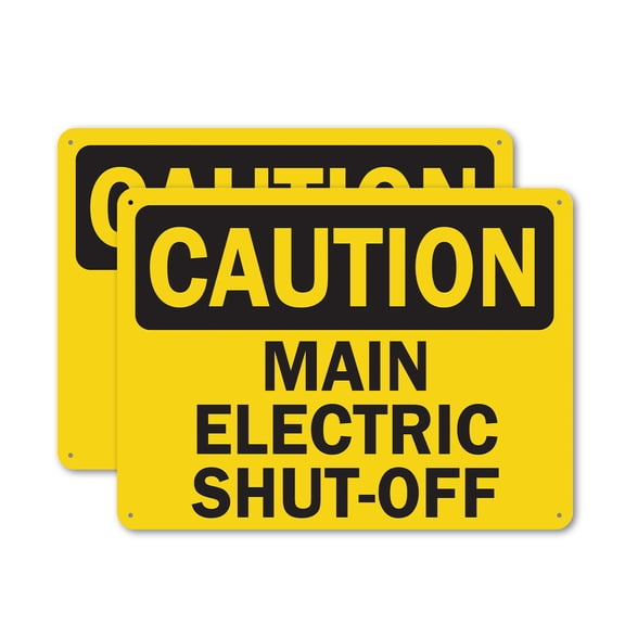 (2 Pack) Main Electric Shut-Off OSHA Caution Sign 14 Inch X 10 Inch Plastic Sign, Weather Resistant, UV Protected for Workplace, Business, and Construction Site, Made in the USA