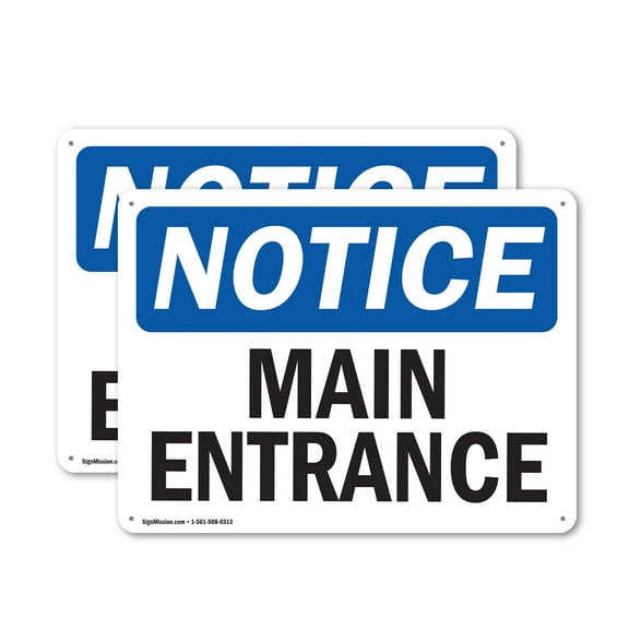 (2 Pack) Main Entrance OSHA Notice Sign 10 Inch X 7 Inch Plastic Sign, Weather Resistant, UV Protected for Workplace, Business, and Construction Site, Made in the USA