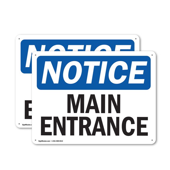 (2 Pack) Main Entrance OSHA Notice Sign 24 Inch X 18 Inch Plastic Sign, Weather Resistant, UV Protected for Workplace, Business, and Construction Site, Made in the USA