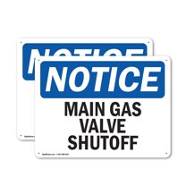 (2 Pack) Main Gas Valve Shutoff OSHA Notice Sign 10 Inch X 7 Inch Indoor / Outdoor Rust-Free Aluminum Metal Signs for Workplace, Workshop, and Construction Site, Made in the USA