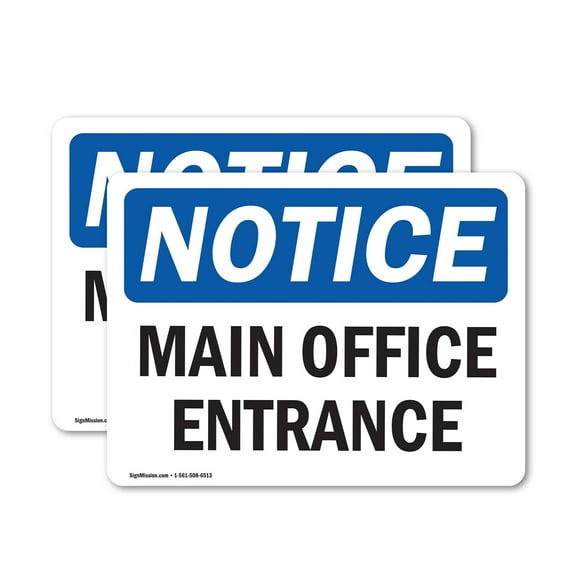 (2 Pack) Main Office Entrance OSHA Notice Sign 5 Inch X 3.5 Inch Vinyl Label Decal Sticker Weather Resistant, UV Protected for Workplace, Business, and Construction Site, Made in the