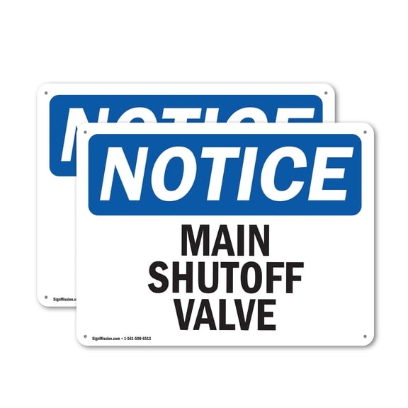 (2 Pack) Main Shutoff Valve OSHA Notice Sign 14 Inch X 10 Inch Indoor / Outdoor Rust-Free Aluminum Metal Signs for Workplace, Workshop, and Construction Site, Made in the USA