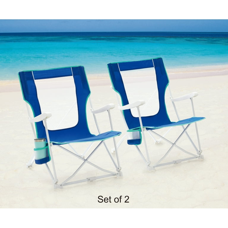 2 Pack Mainstays Folding Hard Arm Beach Bag Chair with Carry Bag Blue