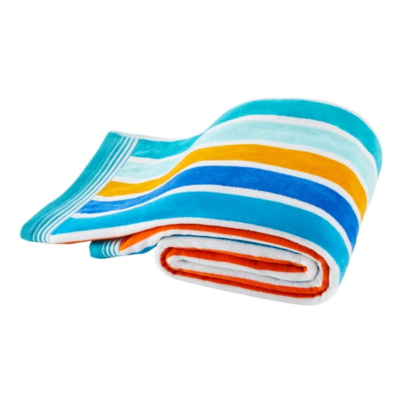 2-Pack Mainstays Oversized Rainbow Multicolor Retro-Stripe Yarn-Dyed Cotton-Blend Beach Towel