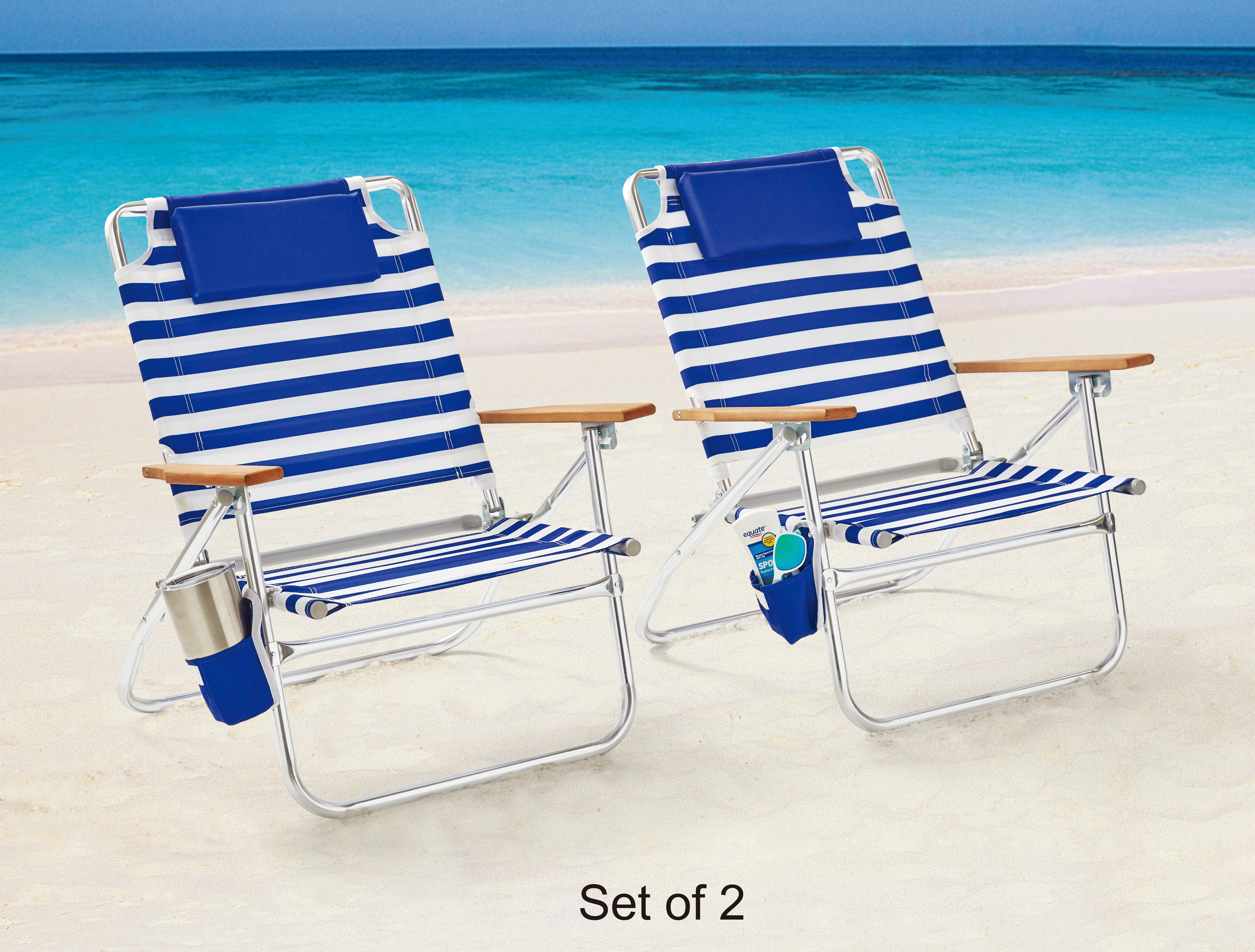 Mainstays reclining blue & green stripe beach & event backpack chair sale