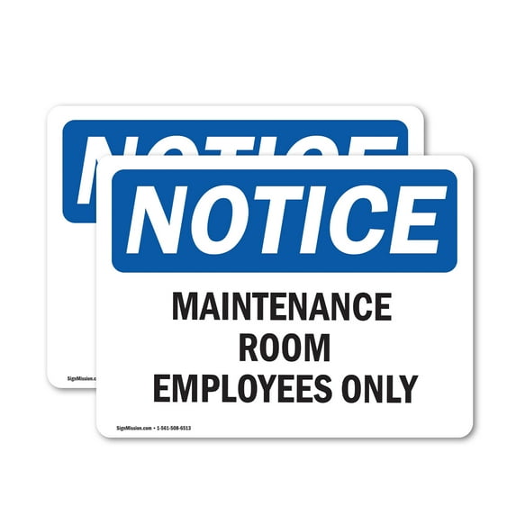 (2 Pack) Maintenance Room Employees Only OSHA Notice Sign 14 Inch X 10 Inch Vinyl Label Decal Sticker Weather Resistant, UV Protected for Workplace, Business, and Construction Site,