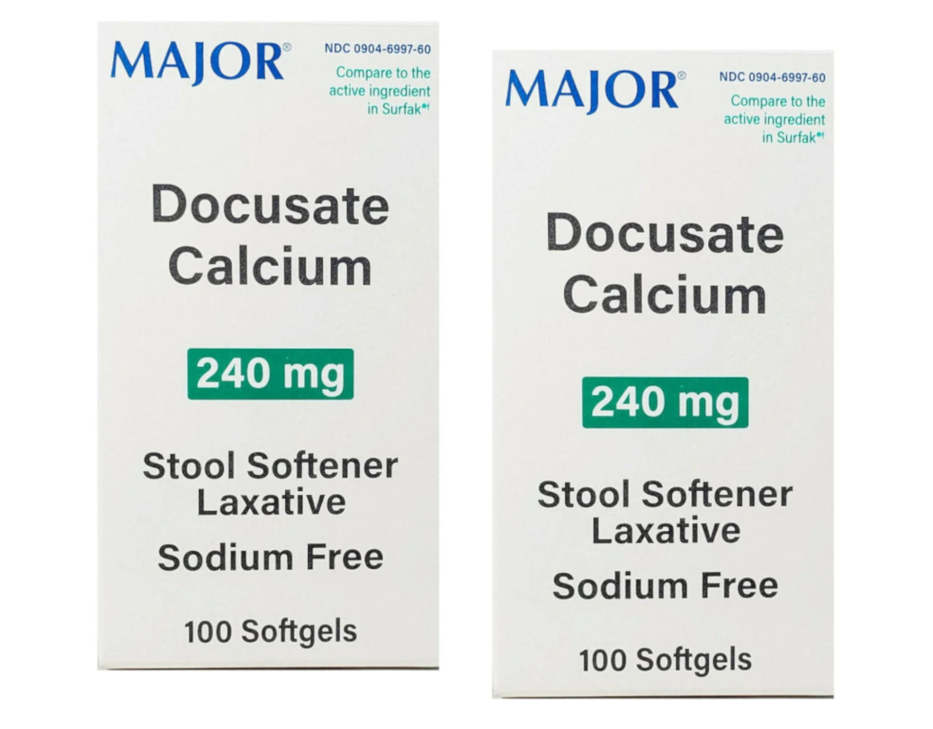 2 Pack Major Docusate Calcium 240mg Stool Softener Laxative, 100