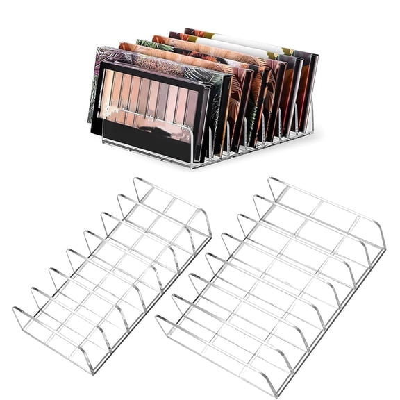 2 Pack Makeup Palette Organizer: 7-Section Clear Acrylic Eyeshadow Palette Holder for Vanity Drawer Countertop
