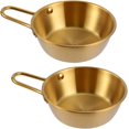 thumbnail image 1 of 2-Pack Makgeolli Bowls, 304 Stainless Steel Korean Traditional Bowls Rice Wine Bowl with Handle, Hiking Soup Dish, Food Bowl Camp Cup, 4.7 Inch, 10 Ounces (Gold), 1 of 14