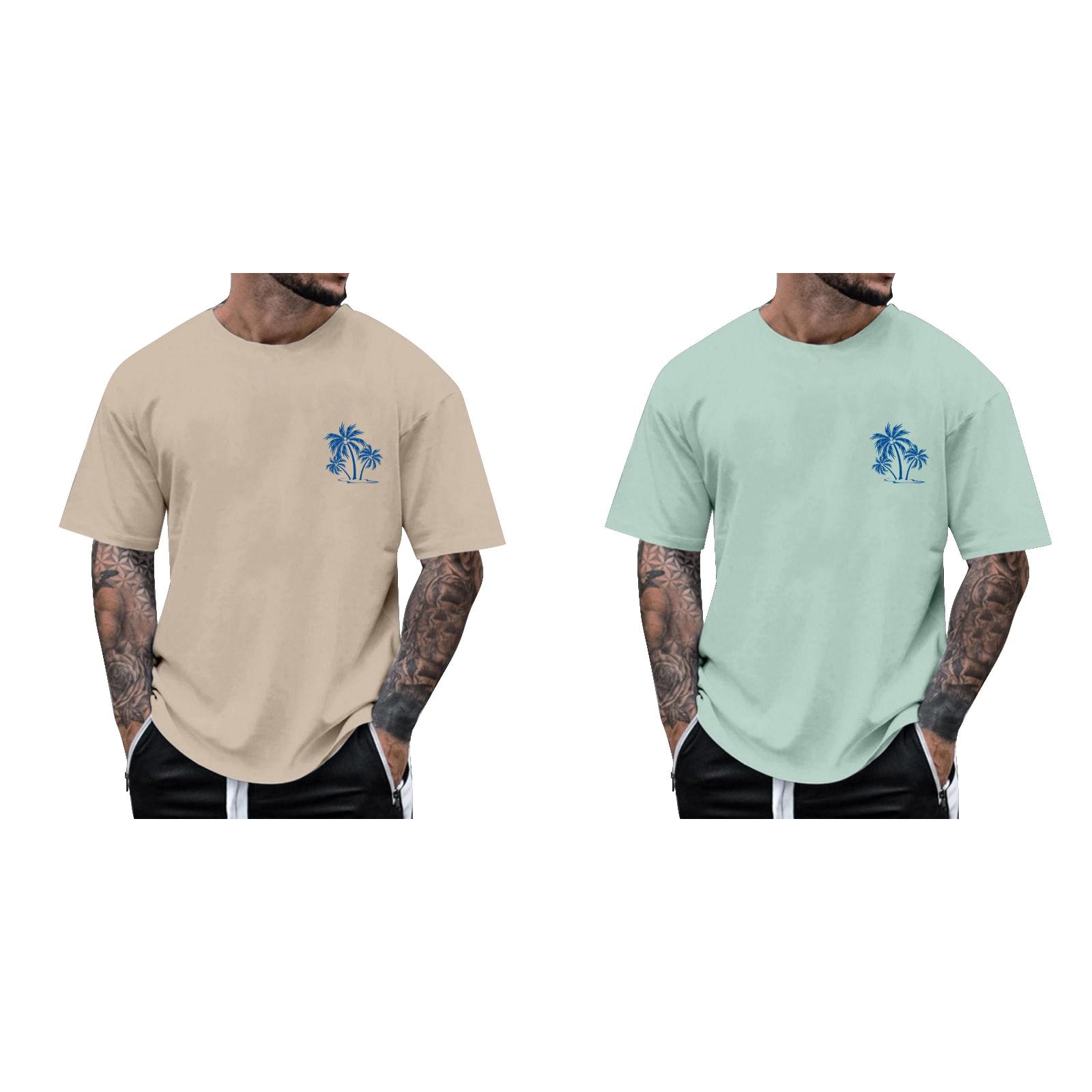 (2Pack) Male Summer Beach Little Night Shirt Tree Print T Shirt Have