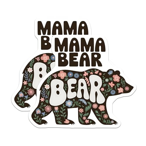 (2 Pack) Mama Bear Magnets - Bear Magnets - Floral Bear Design Magnets - Cute Animal Magnets - 5" On Longest Side - for Cars, Fridges, Toolboxes - Made in USA - MAG3912